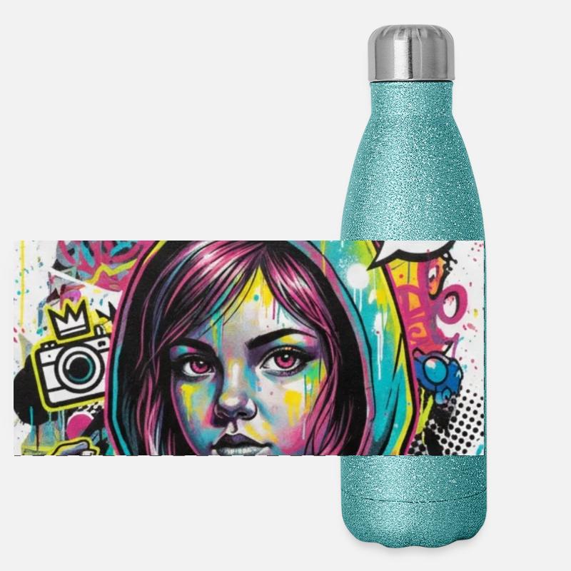 Farbexplosion Graffiti Heldin Panorama Glitzer Isolierflasche 500 ml