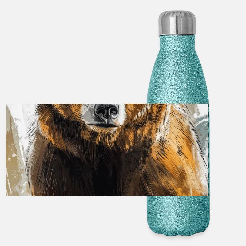 Illustration eines Bären - Panorama Glitzer Isolierflasche 500 ml - Blau Glitzer