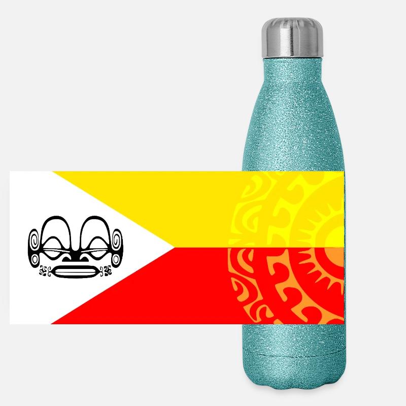 Marquesan Flagge - Personalisiert 1 Panorama Glitzer Isolierflasche 500 ml