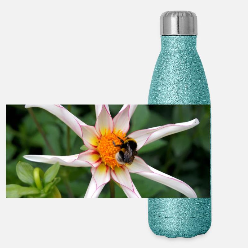 Flower with bumblebee Panoramic Glitter Thermal Bottle 500 ml