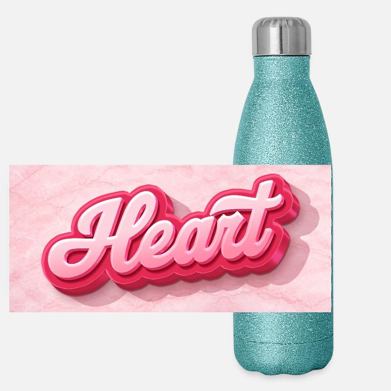 Herz 3D Schrift Pink Panorama Glitzer Isolierflasche 500 ml