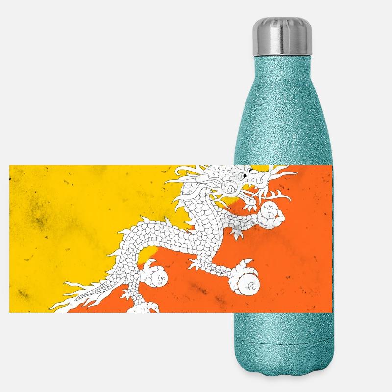 Flagge von Bhutan Panorama Glitzer Isolierflasche 500 ml