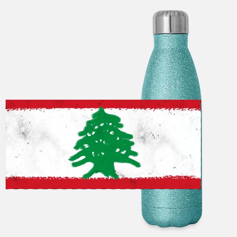 Drapeau du Liban Gourde isotherme panoramique pailletée 500 ml