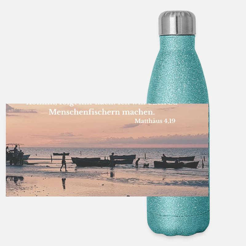Berufung am Strand: Menschenfischer - Panorama Glitzer Isolierflasche 500 ml - Blau Glitzer