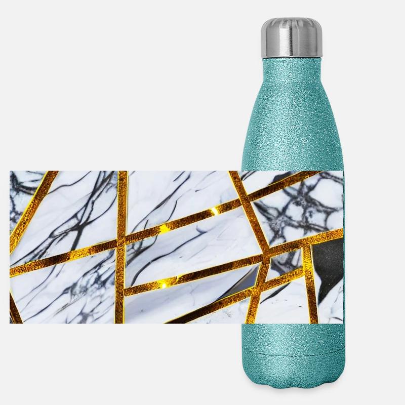 Marmor Weiß Gold Panorama Glitzer Isolierflasche 500 ml