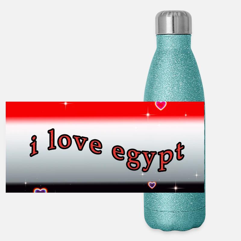 i love egypt - Panoramic Glitter Thermal Bottle 500 ml - blue glitter