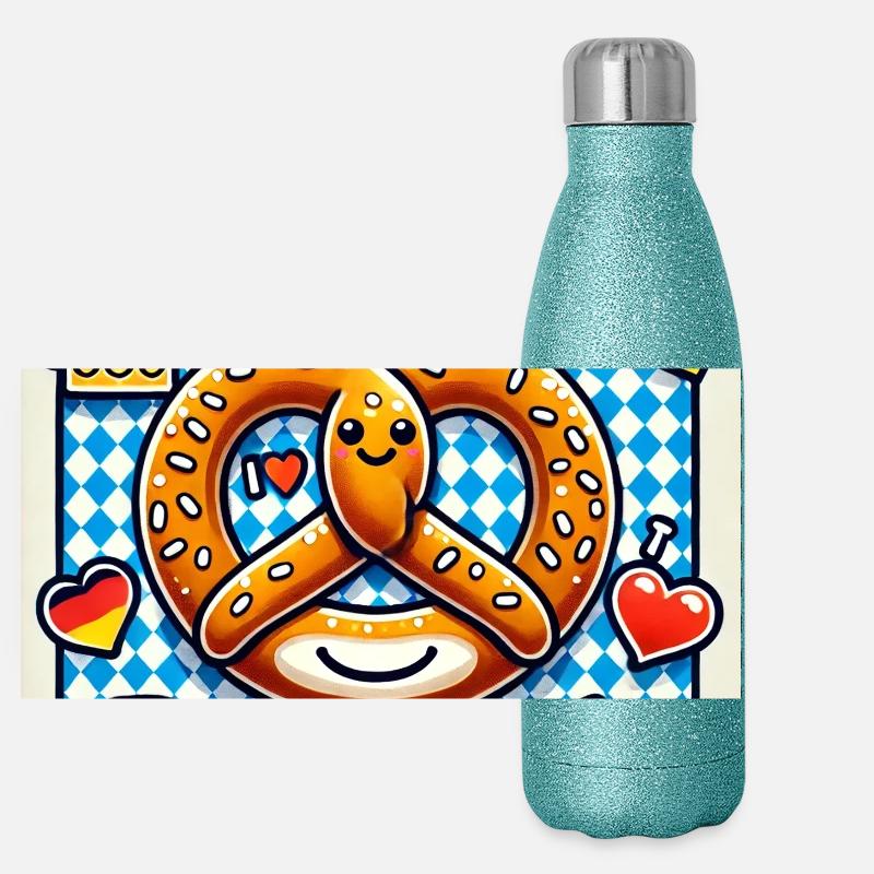 I Love Brezel Panorama Glitzer Isolierflasche 500 ml