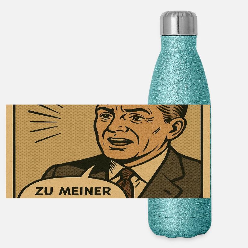 Retro Pop‑Comic Kringel Humor Panorama Glitzer Isolierflasche 500 ml