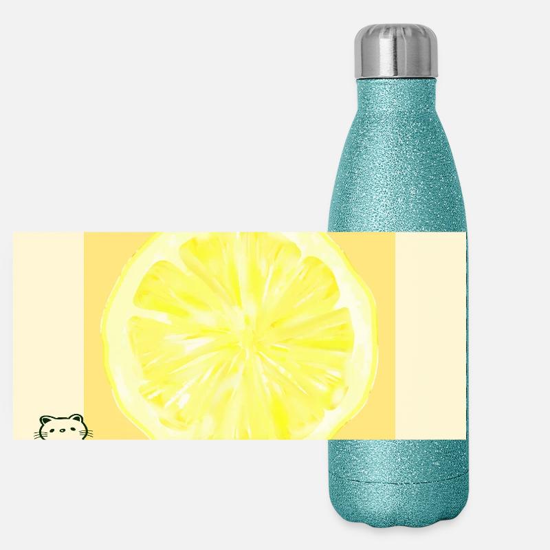 Zitrone Katze Panorama Glitzer Isolierflasche 500 ml