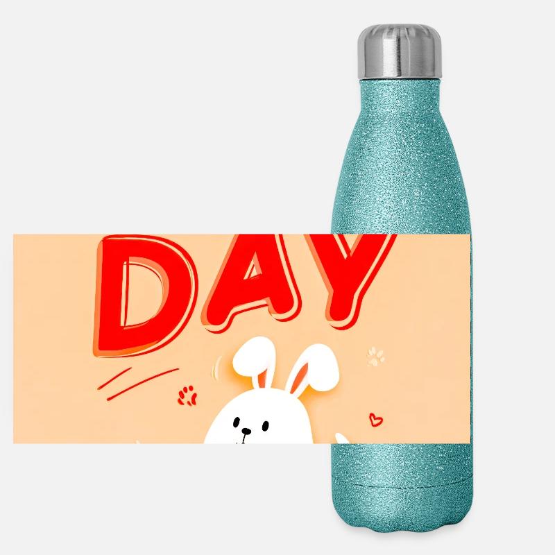 Design mignon de lapin avec message positif Gourde isotherme panoramique pailletée 500 ml
