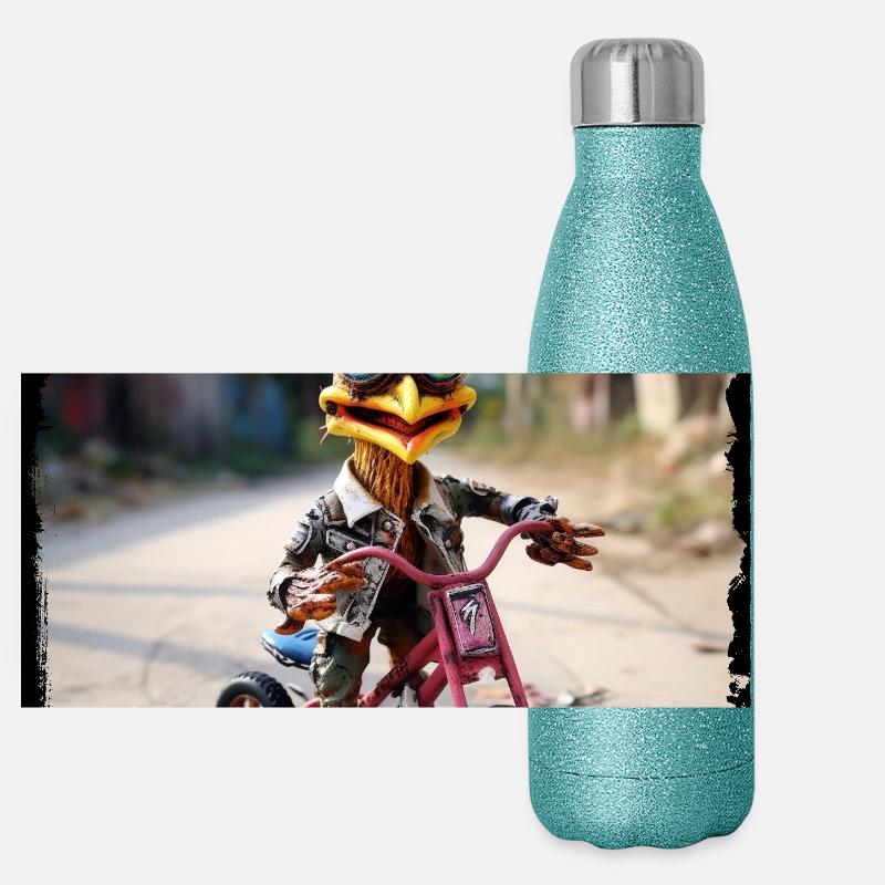 Escapist monster on a bicycle Panoramic Glitter Thermal Bottle 500 ml