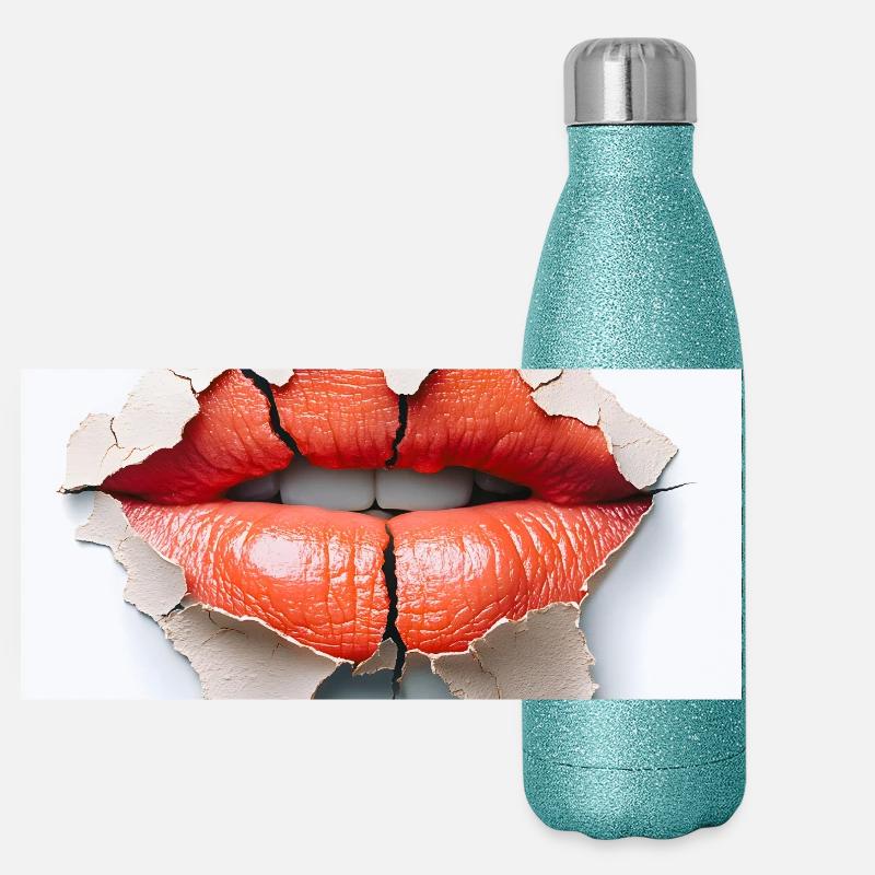 Kräftige Lippen auf rissiger Wand Panorama Glitzer Isolierflasche 500 ml