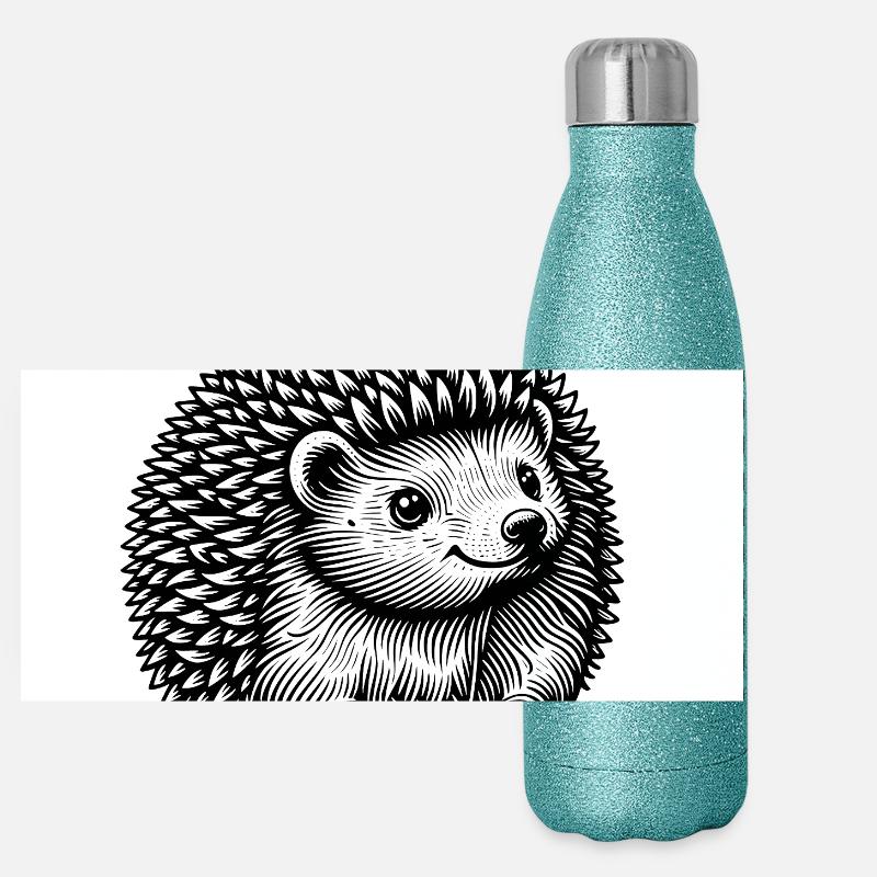 Verspielter Igel mit freundlichem Blick - Panorama Glitzer Isolierflasche 500 ml - Blau Glitzer