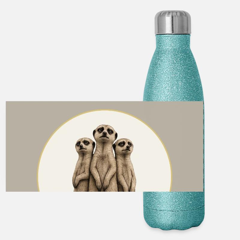 Silently Judging Meerkat Trio Panorama Glitzer Isolierflasche 500 ml