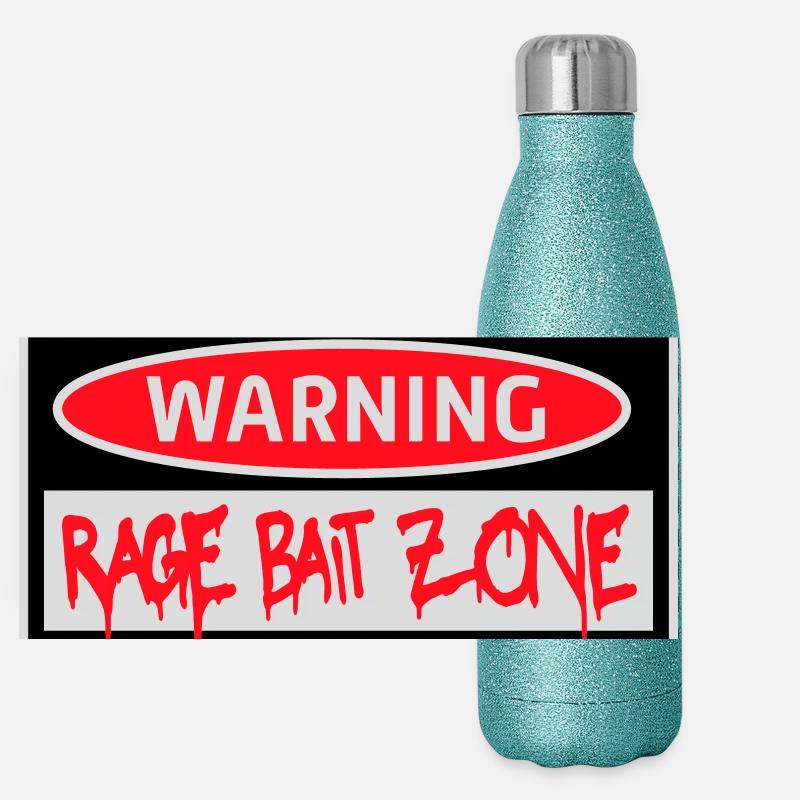 Warning Rage Bait Caution Zone Sign Fun Warning Panoramic Glitter Thermal Bottle 500 ml