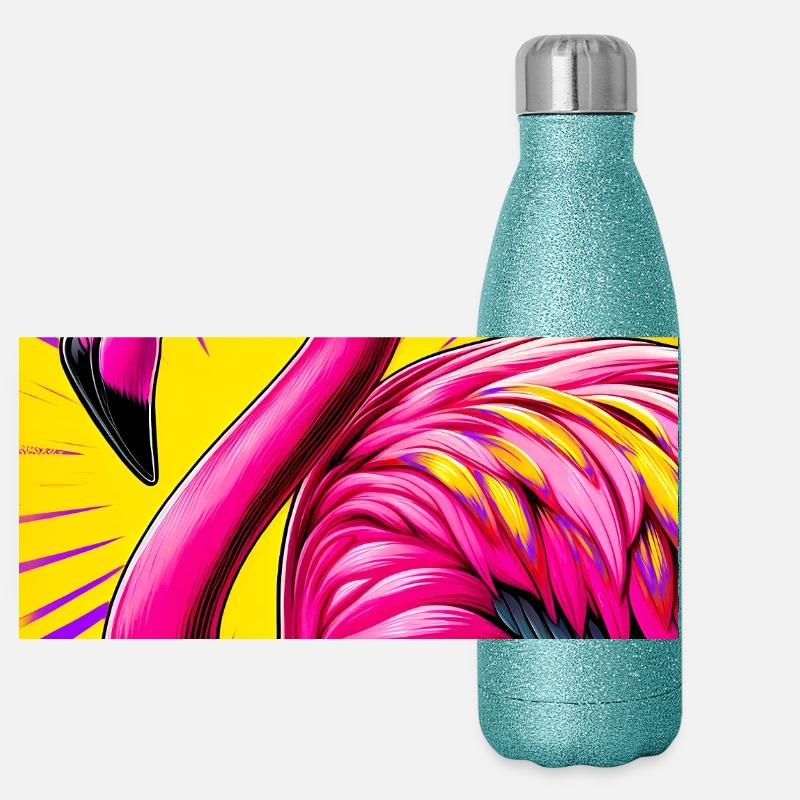 flamingo - Panoramic Glitter Thermal Bottle 500 ml - blue glitter