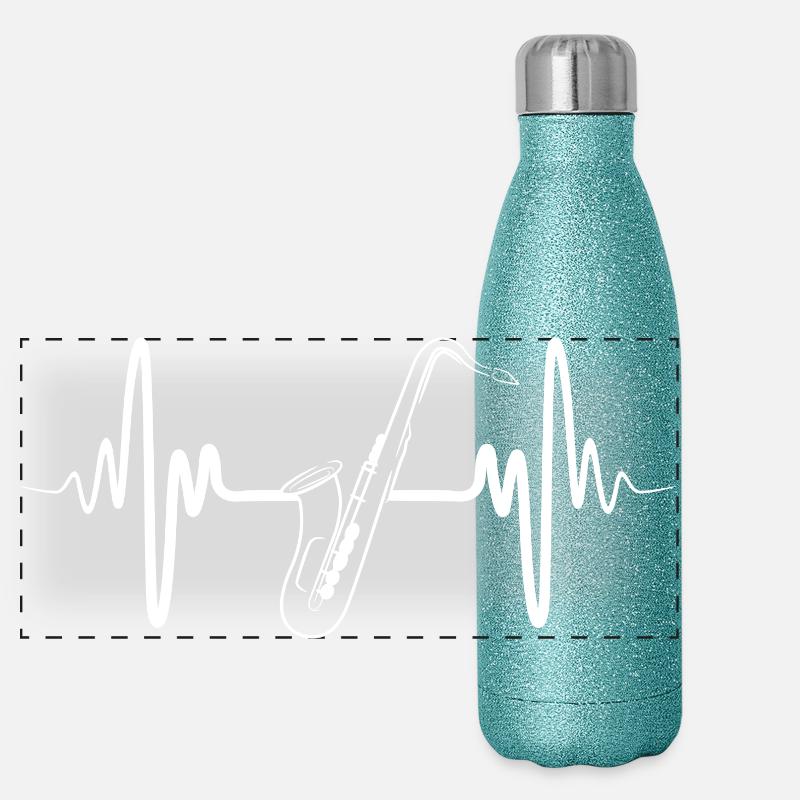 Saxophon Herzschlag EKG Panorama Glitzer Isolierflasche 500 ml