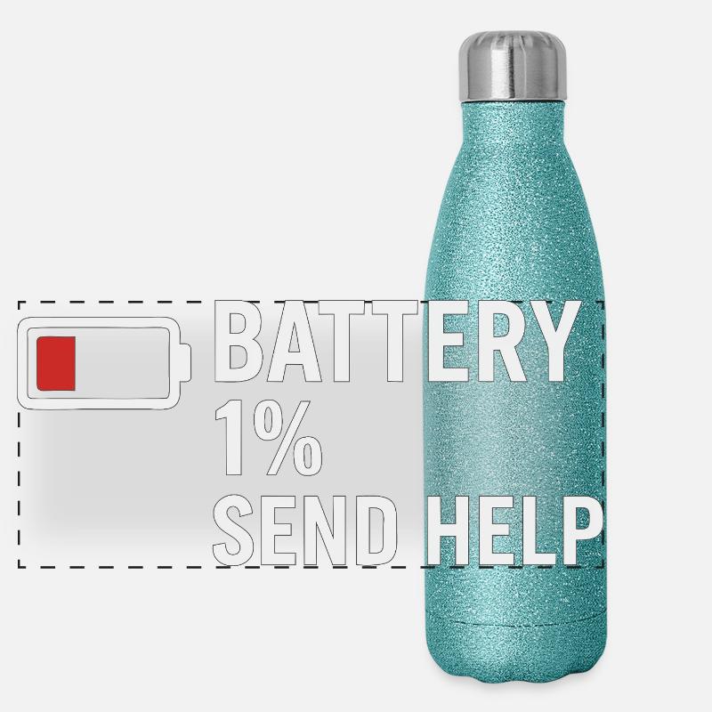 Batterie 1 % - Envoyer de l’aide | Grognement matinal Gourde isotherme panoramique pailletée 500 ml
