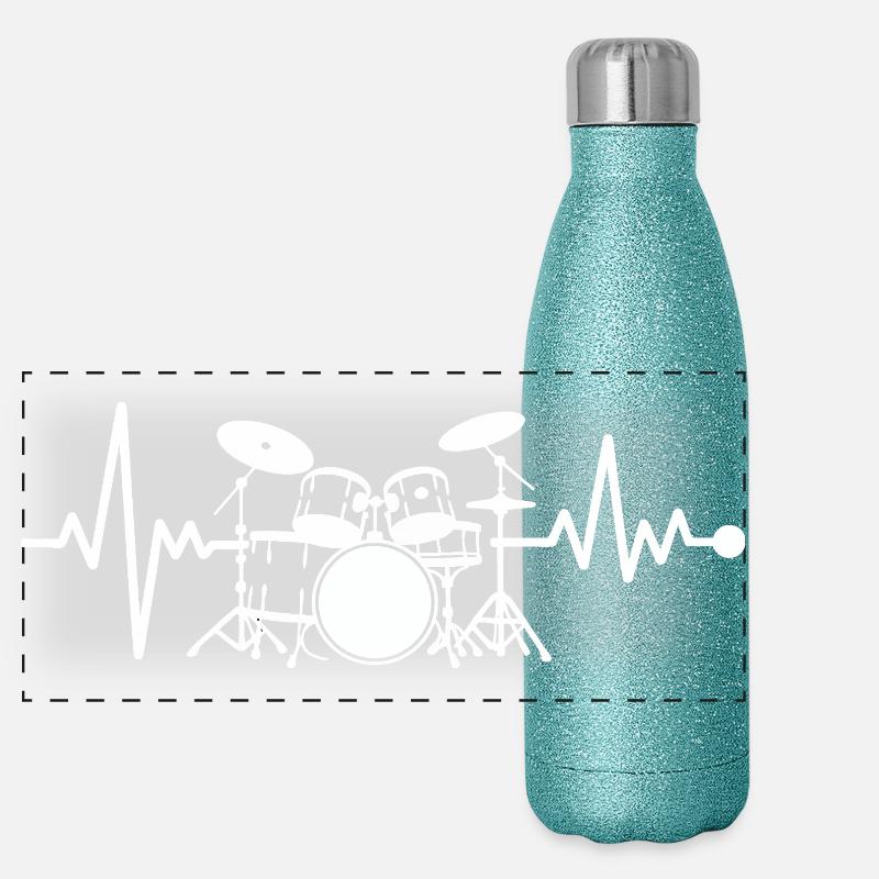Herzschlag Drumset Kunst Panorama Glitzer Isolierflasche 500 ml