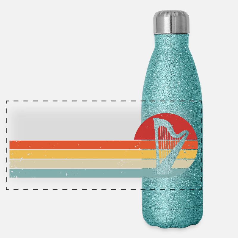 Harp Harpist Harpist Retro Harps - Panoramic Glitter Thermal Bottle 500 ml - blue glitter