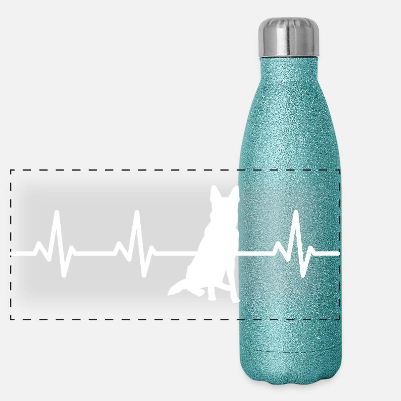 Schäferhund EKG Herzlinie Panorama Glitzer Isolierflasche 500 ml
