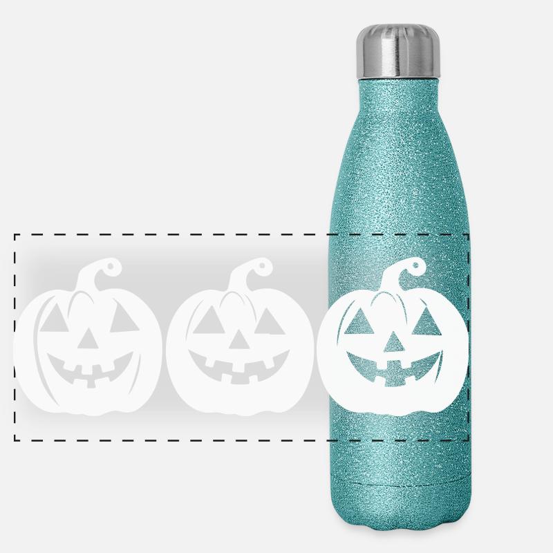 Scary pumpkin mouse drawing for Halloween Panoramic Glitter Thermal Bottle 500 ml