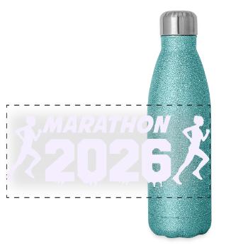 Conception de la silhouette du coureur Marathon 2026 - Gourde isotherme panoramique pailletée 500 ml - paillettes bleues - Devant
