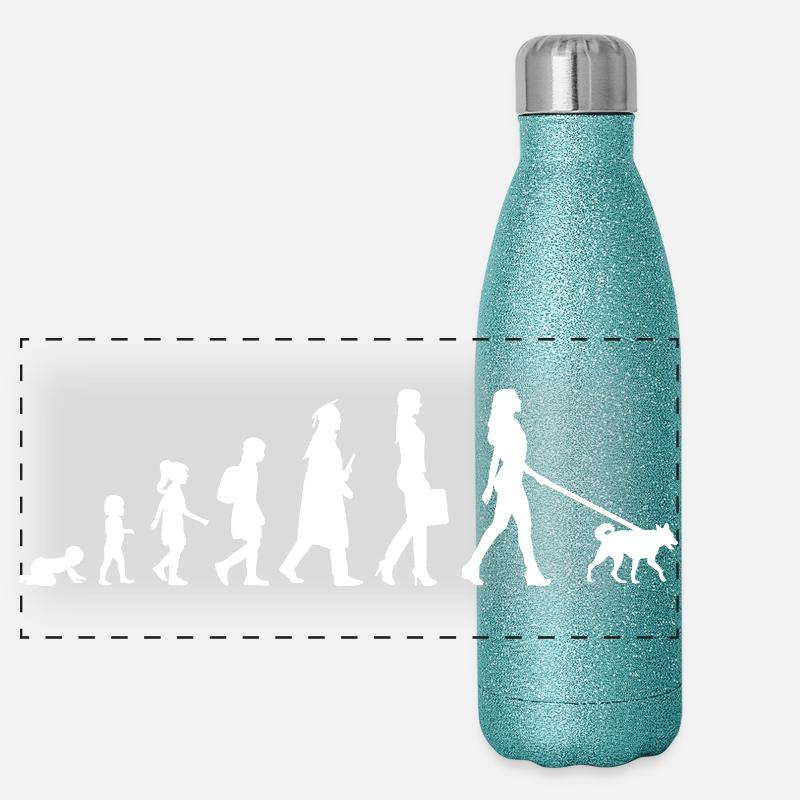 Evolution einer Hundehalterin Panorama Glitzer Isolierflasche 500 ml
