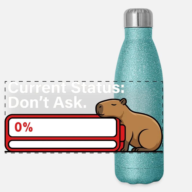 Capybara Tired Battery Empty Humor Panoramic Glitter Thermal Bottle 500 ml