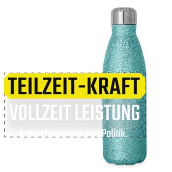 Teilzeit Vollzeit Lustiges Geschenk für Kollegen - Panorama Glitzer Isolierflasche 500 ml - Blau Glitzer - Vorne
