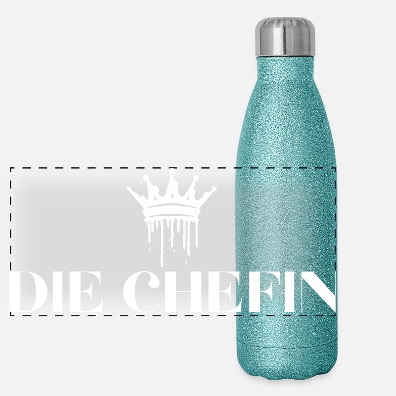Die Chefin Krone Chefin Geschenke - Panoramic Glitter Thermal Bottle 500 ml - blue glitter