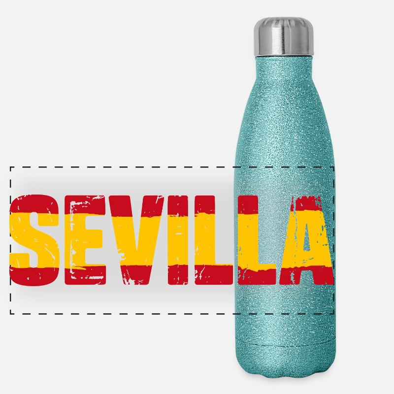 Drapeau de Séville Espagne Gourde isotherme panoramique pailletée 500 ml