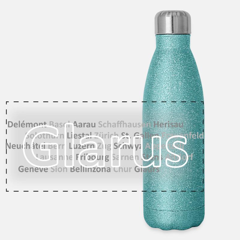 Schweizer Städte Glarus Panorama Glitzer Isolierflasche 500 ml