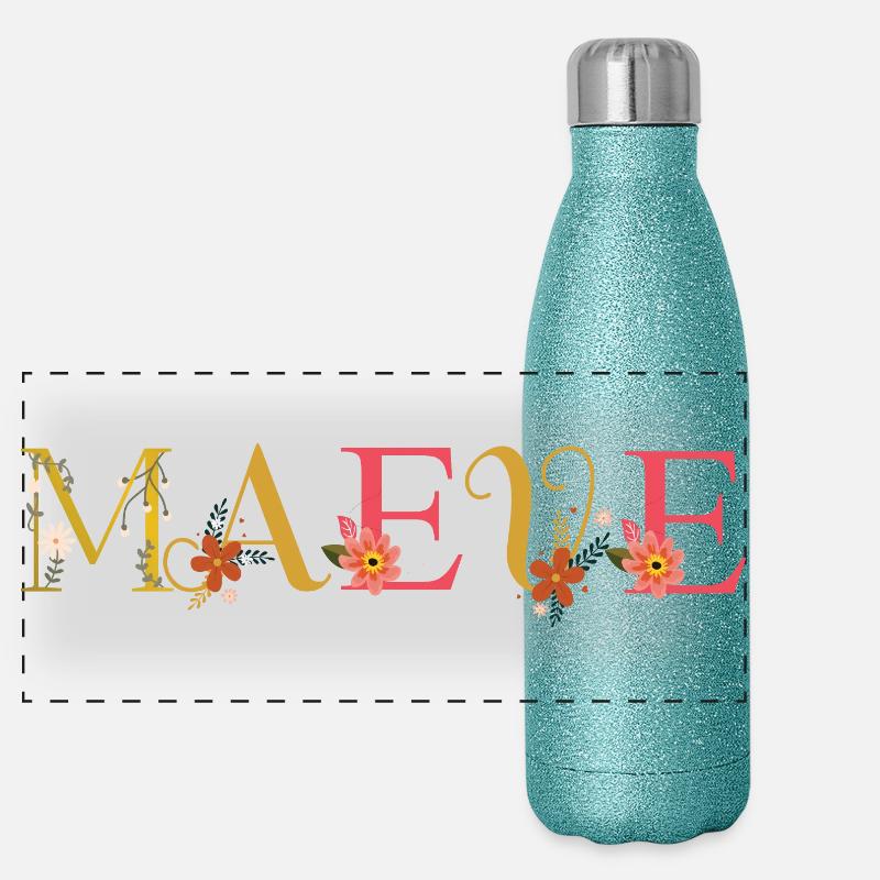 Nom MAEVE Décoré de Fleurs Gourde isotherme panoramique pailletée 500 ml