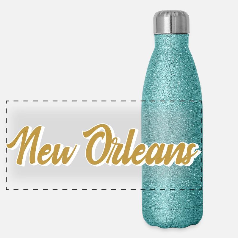 New Orleans Gold Script Panorama Glitzer Isolierflasche 500 ml