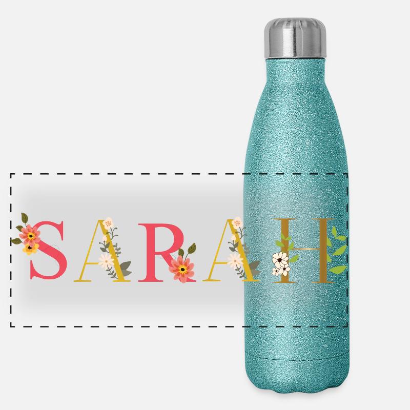 Le nom de SARAH décoré de fleurs Gourde isotherme panoramique pailletée 500 ml