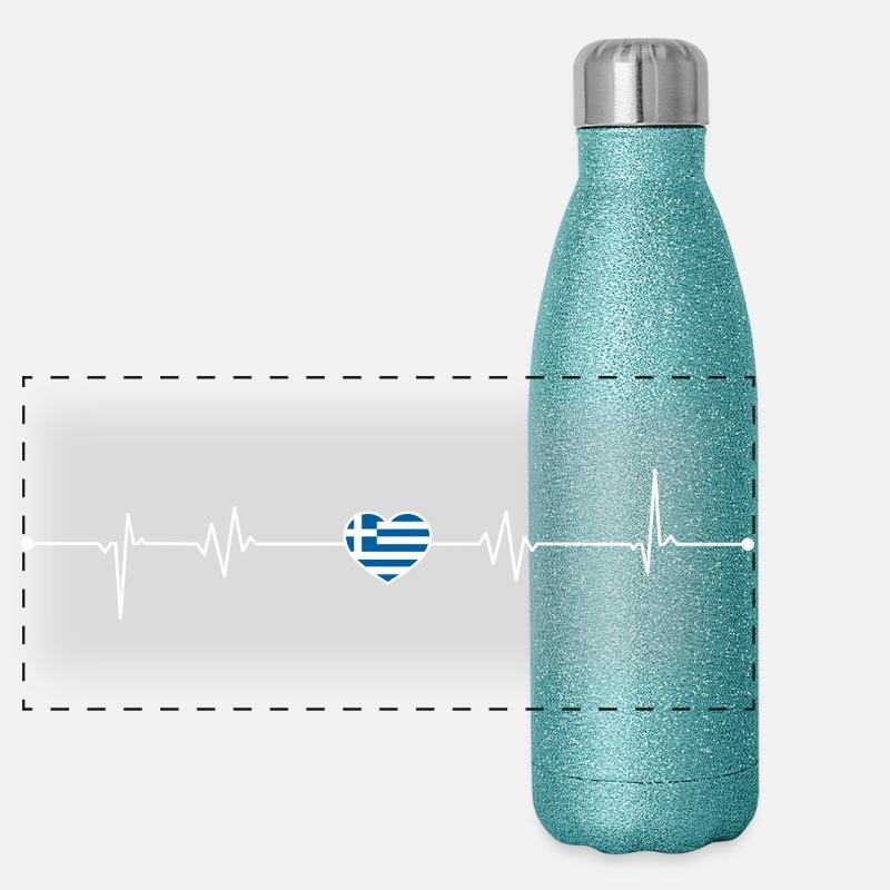 Drapeau grec du battement de cœur Gourde isotherme panoramique pailletée 500 ml