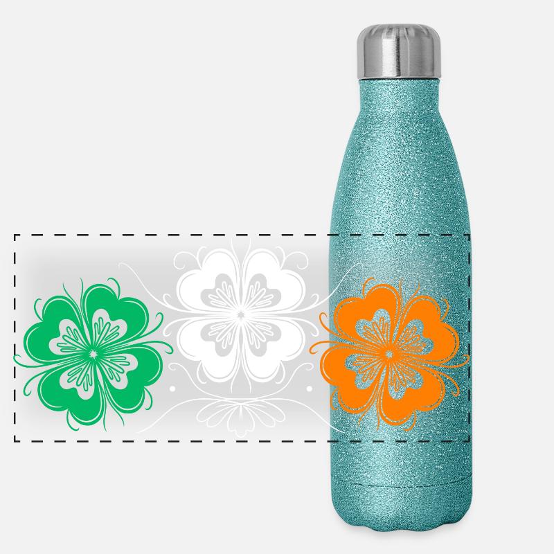 Trois trèfles de la Saint-Patrick aux couleurs irlandaises Gourde isotherme panoramique pailletée 500 ml