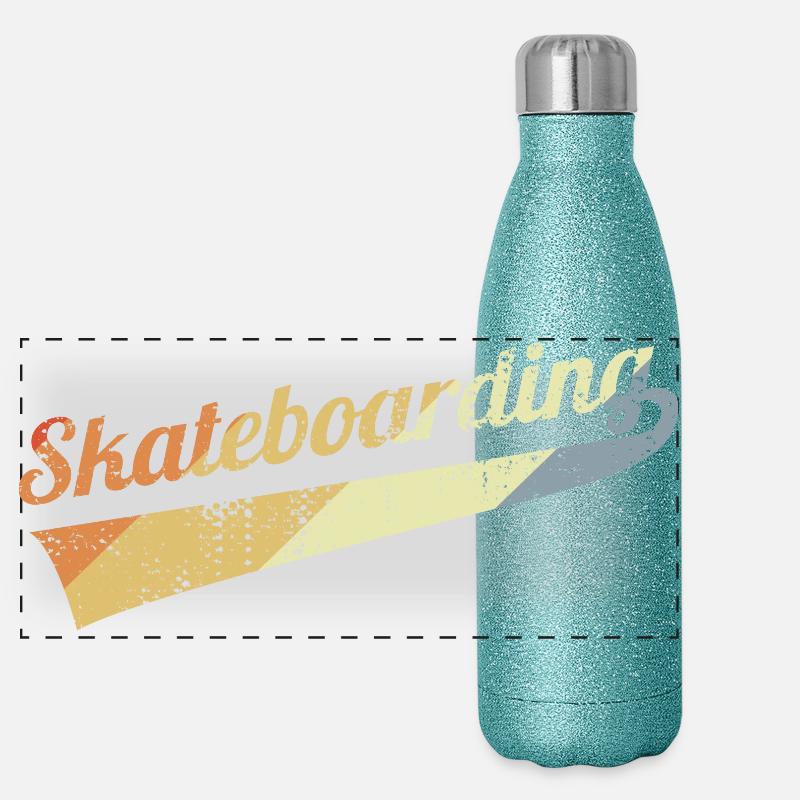 Retro Skateboarding Panorama Glitzer Isolierflasche 500 ml