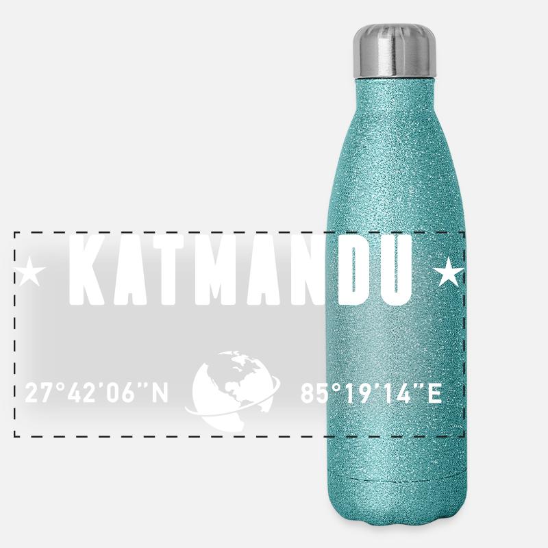 Katmandou, Népal, coordonnées : planète Terre blanche Gourde isotherme panoramique pailletée 500 ml