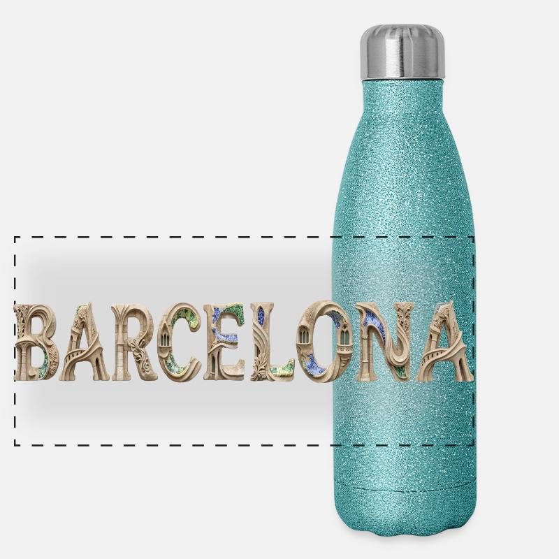 Typographie de Barcelone avec architecture méditerranéenne Gourde isotherme panoramique pailletée 500 ml