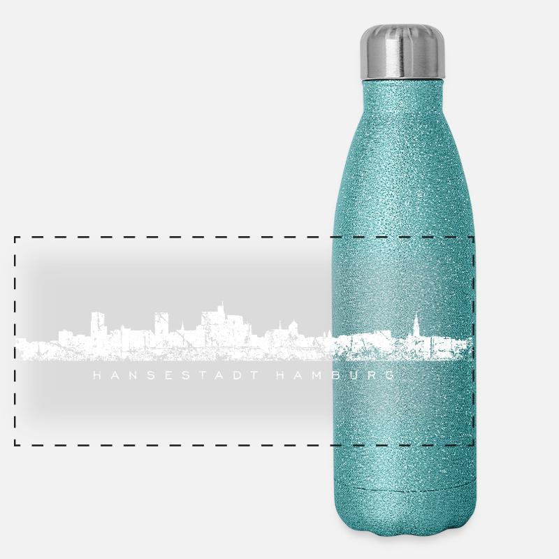 Hamburg Skyline (Vintage/Weiß) Panorama Glitzer Isolierflasche 500 ml