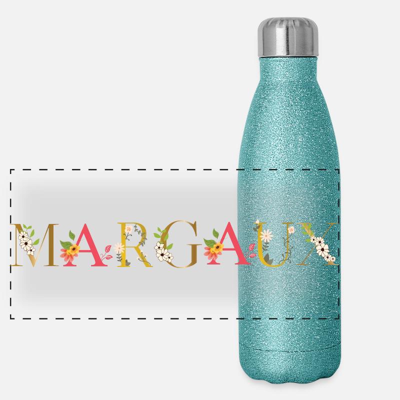 Le nom de MARGAUX décoré de fleurs Gourde isotherme panoramique pailletée 500 ml