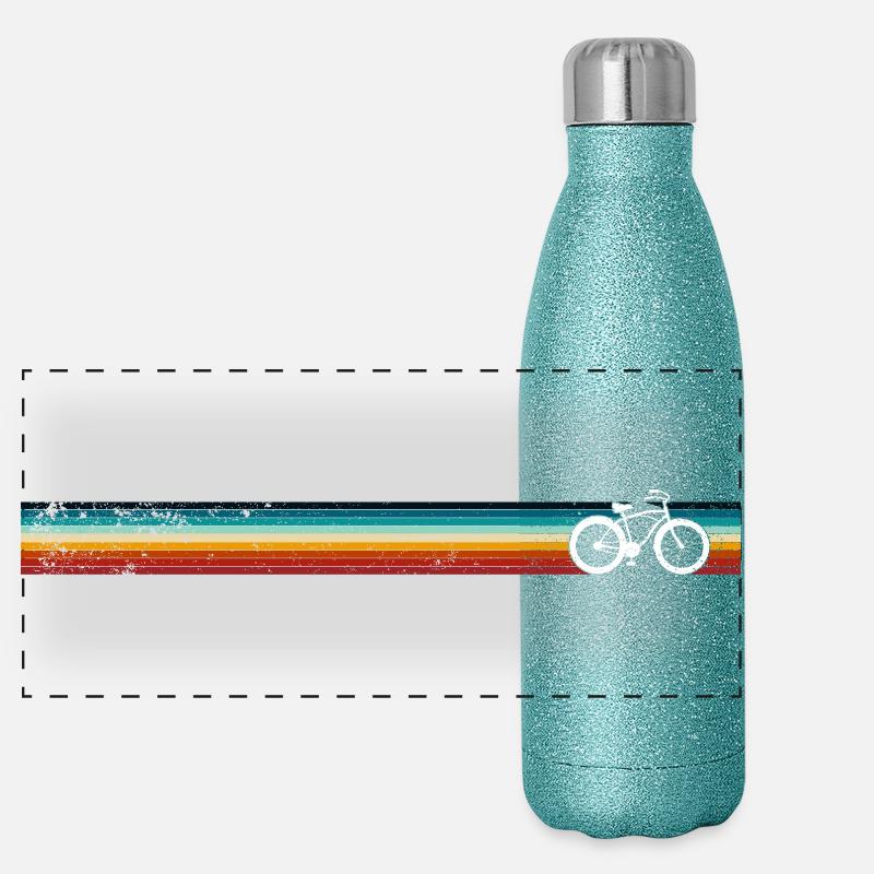 Conception de vélo à rayures arc-en-ciel - Gourde isotherme panoramique pailletée 500 ml - paillettes bleues