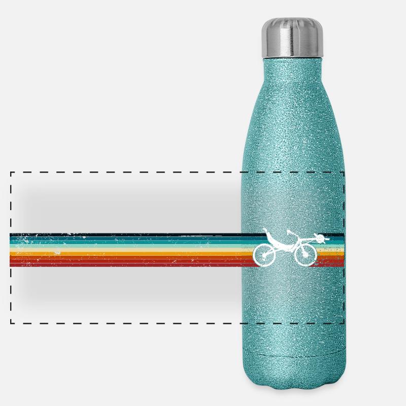 Silhouette de vélo rétro à rayures arc-en-ciel Gourde isotherme panoramique pailletée 500 ml