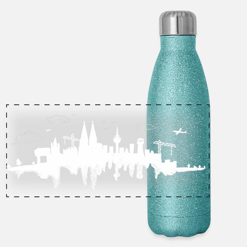 Skyline of Cologne - Panoramic Glitter Thermal Bottle 500 ml - blue glitter