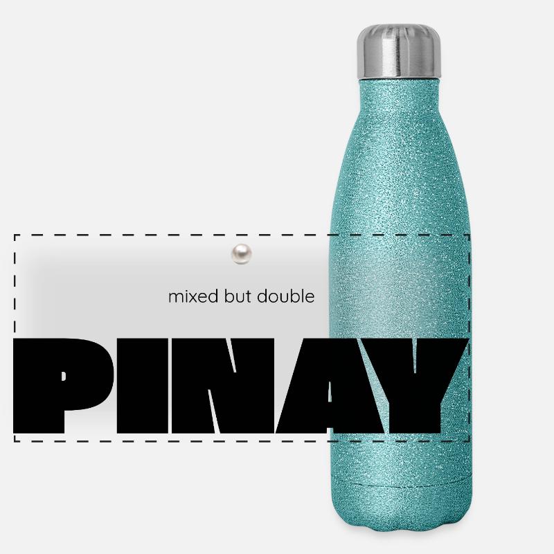Mixed but Double – Pinay Diversity Statement - Panoramic Glitter Thermal Bottle 500 ml - blue glitter
