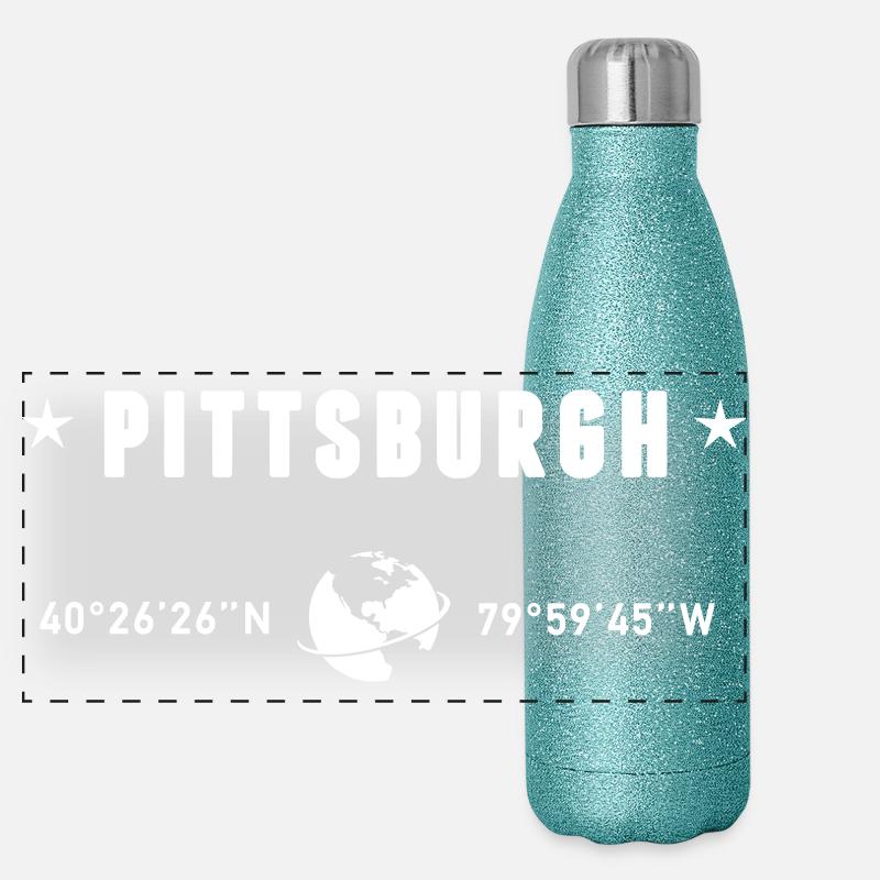 Pittsburgh Pennsylvania Coordinates Gps White Panoramic Glitter Thermal Bottle 500 ml