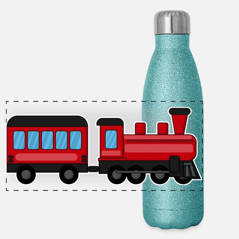 Chemin de fer, train, locomotive à vapeur Gourde isotherme panoramique pailletée 500 ml