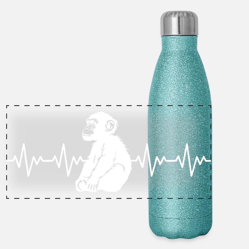 Affe Schimpanse EKG Herzschlag Panorama Glitzer Isolierflasche 500 ml